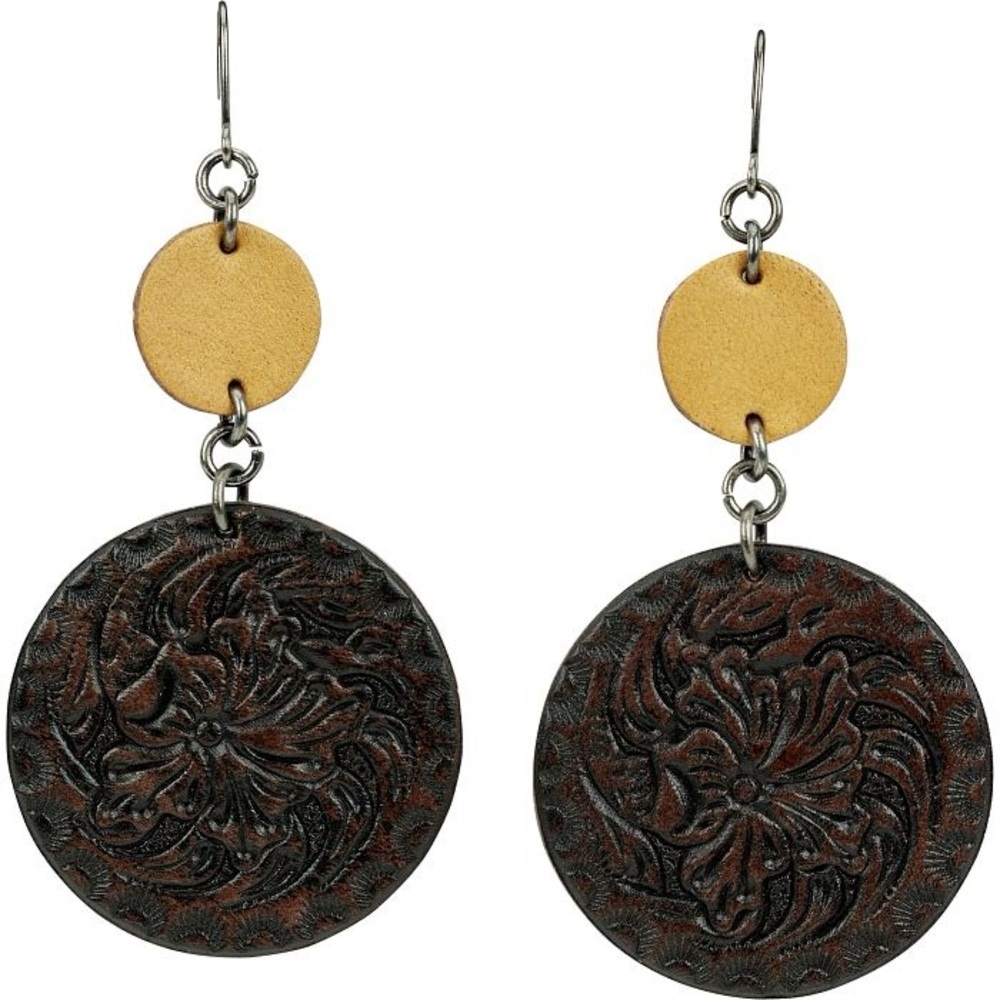 Justin Boots Gold and Brown Leather Earrings